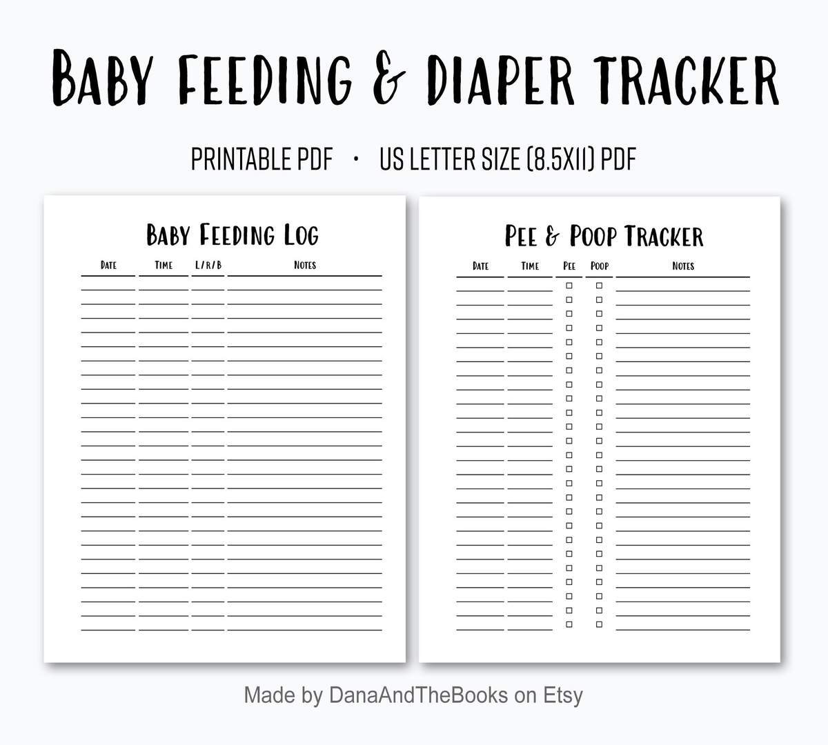 Baby Feeding And Diaper Tracker PDF Breastfeeding Log Pee Poop Tracker Simple Baby Log Instant Digital Download US Letter Size Etsy