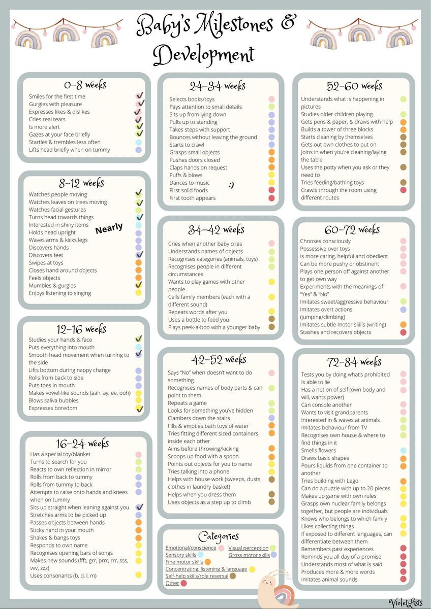Baby Milestones And Development Chart digital Baby Checklist Baby Development By Month Etsy