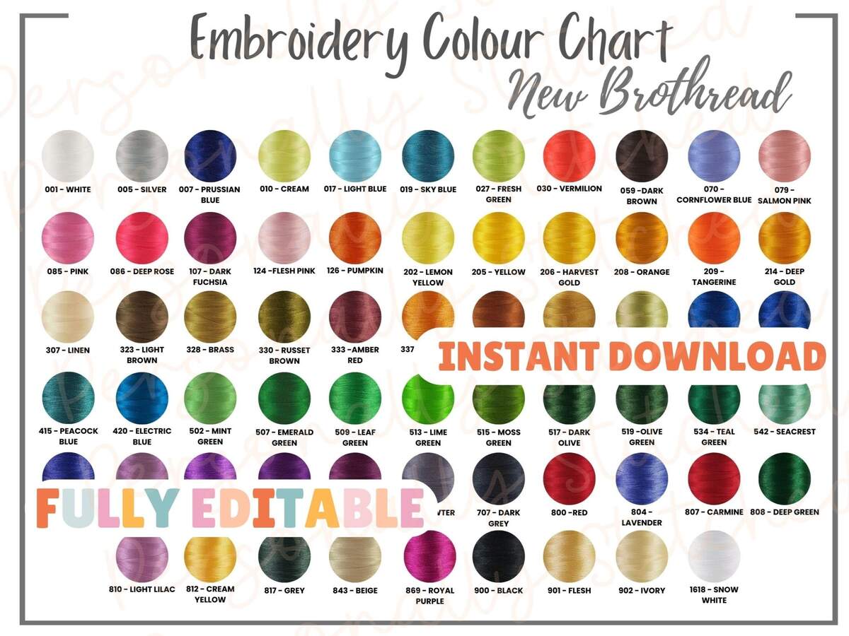 Brothread Embroidery Colour Chart Editable Canva Template digital Download 64 Brother Colours Etsy