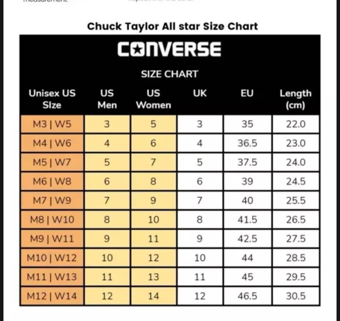 Buy Converse Chuck Taylor Size Chart Shop