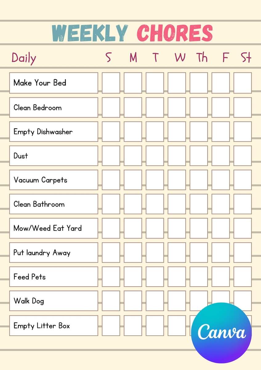 Free And Customizable Chore Templates