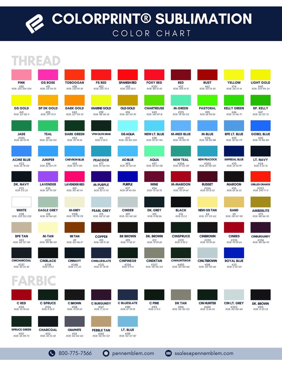 Color Charts Penn Emblem Company