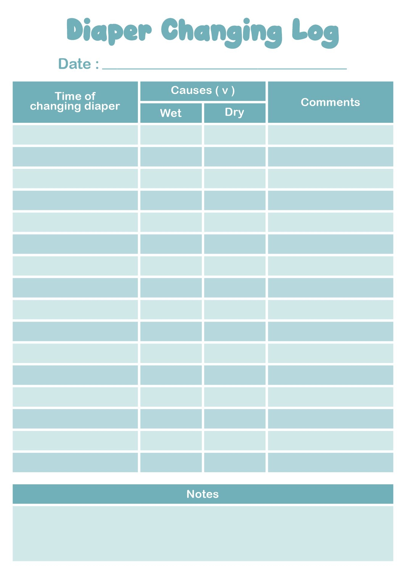 Diaper Changing Log 12 Free PDF Printables Printablee