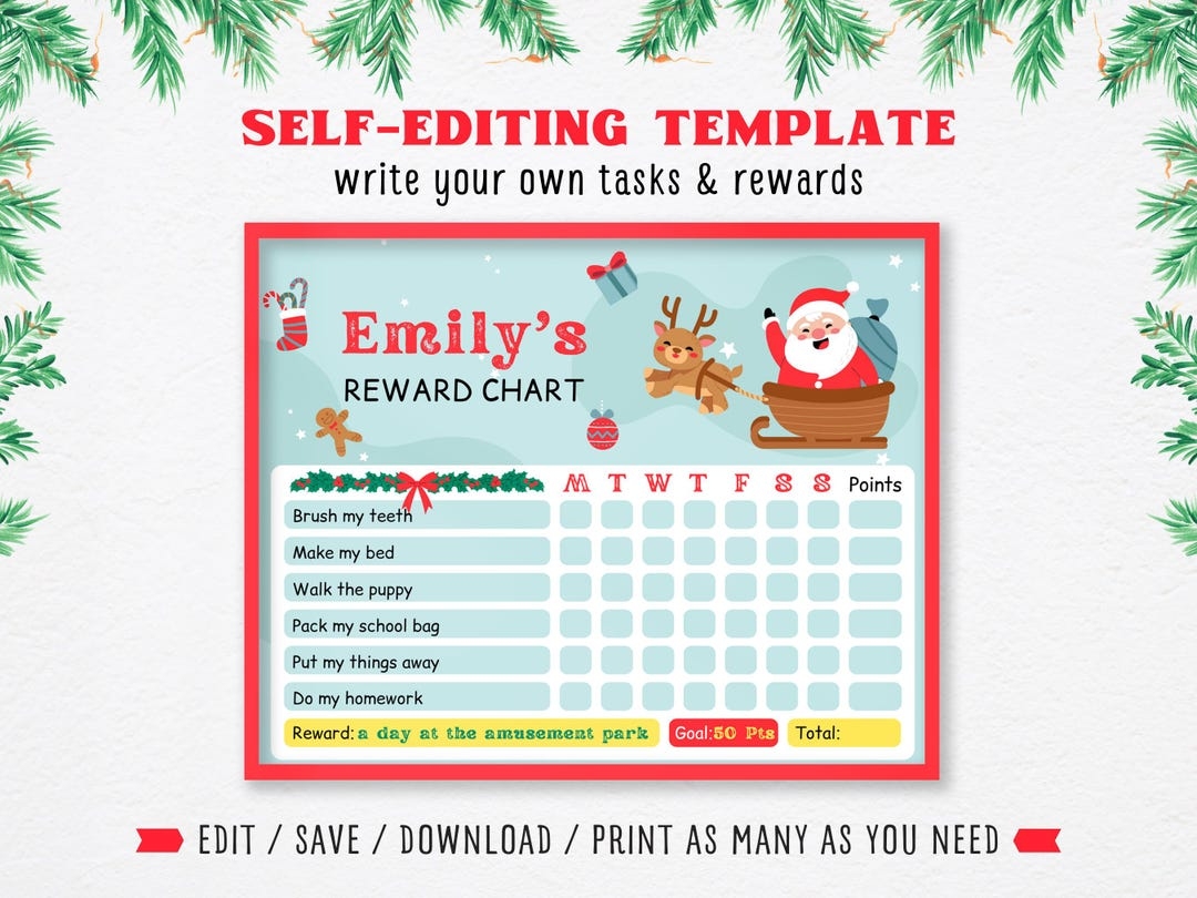 EDITABLE Christmas Reward Chart New Year S Behavior Chart Santa Chore Chart Printable And Personalised Behaviour Chart Chore Chart For Kids Etsy