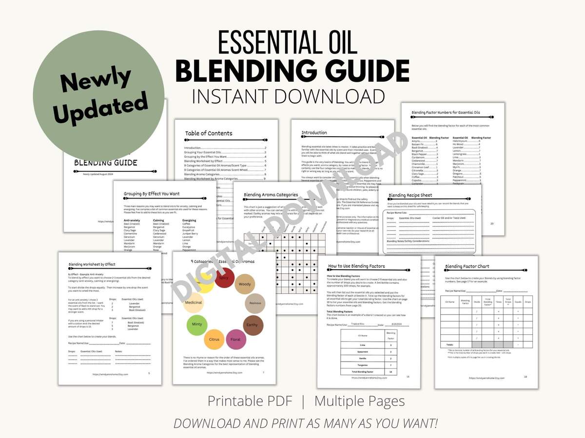 Essential Oil Blending Guide Worksheets Blending Factors Digital Download Etsy
