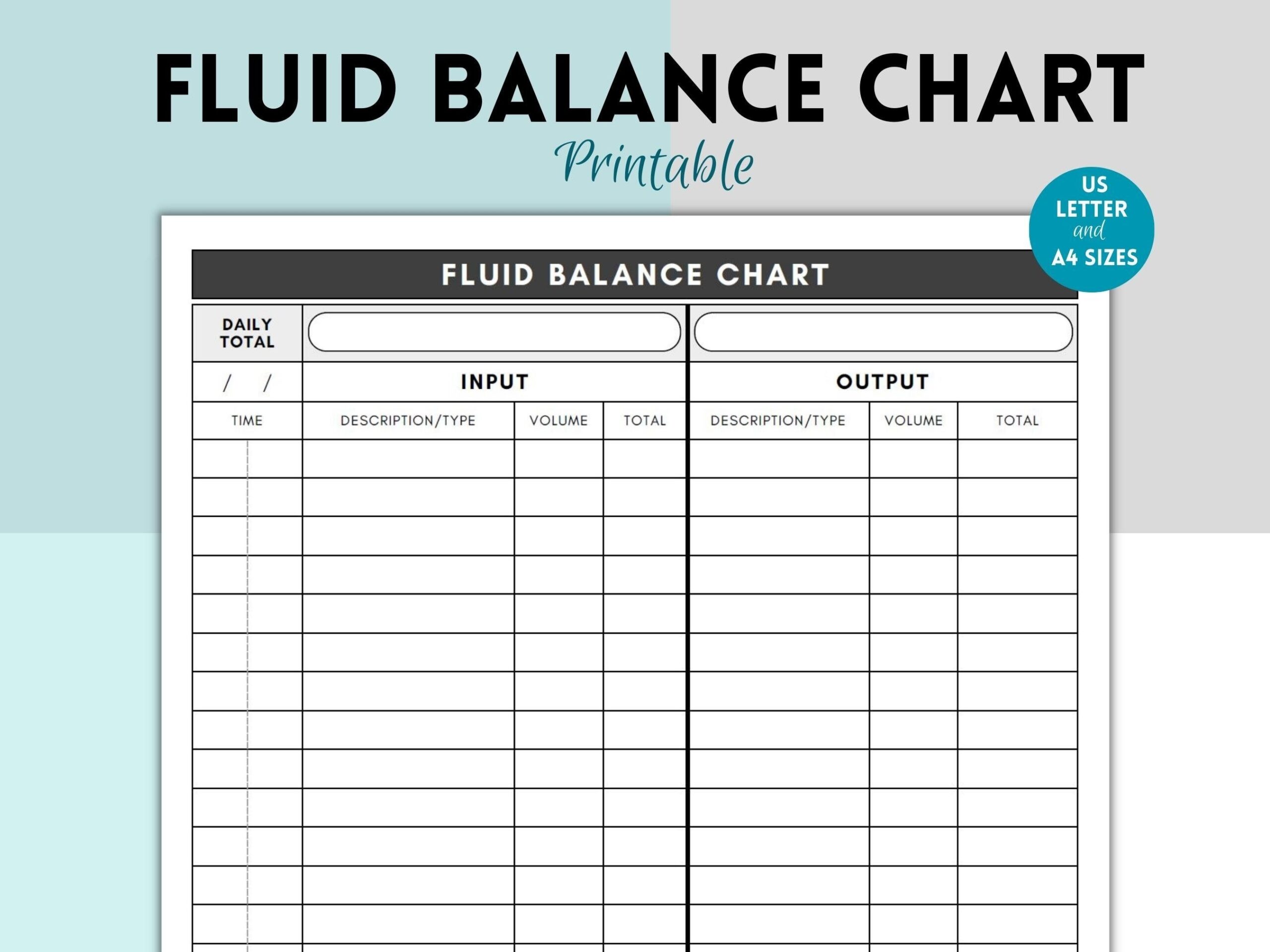 Fluid Balance Chart Fluids Intake And Output Record Intake And Output Tracker Health Care Professionals Form Medical Binder Insert