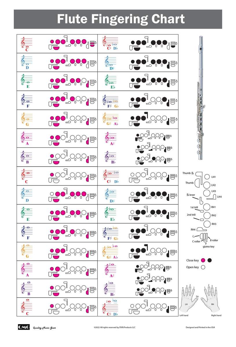 Flute Fingering Chart With Color Coded Notes Learn Flute Technique Suitable For All Levels Made In The USA Etsy Singapore