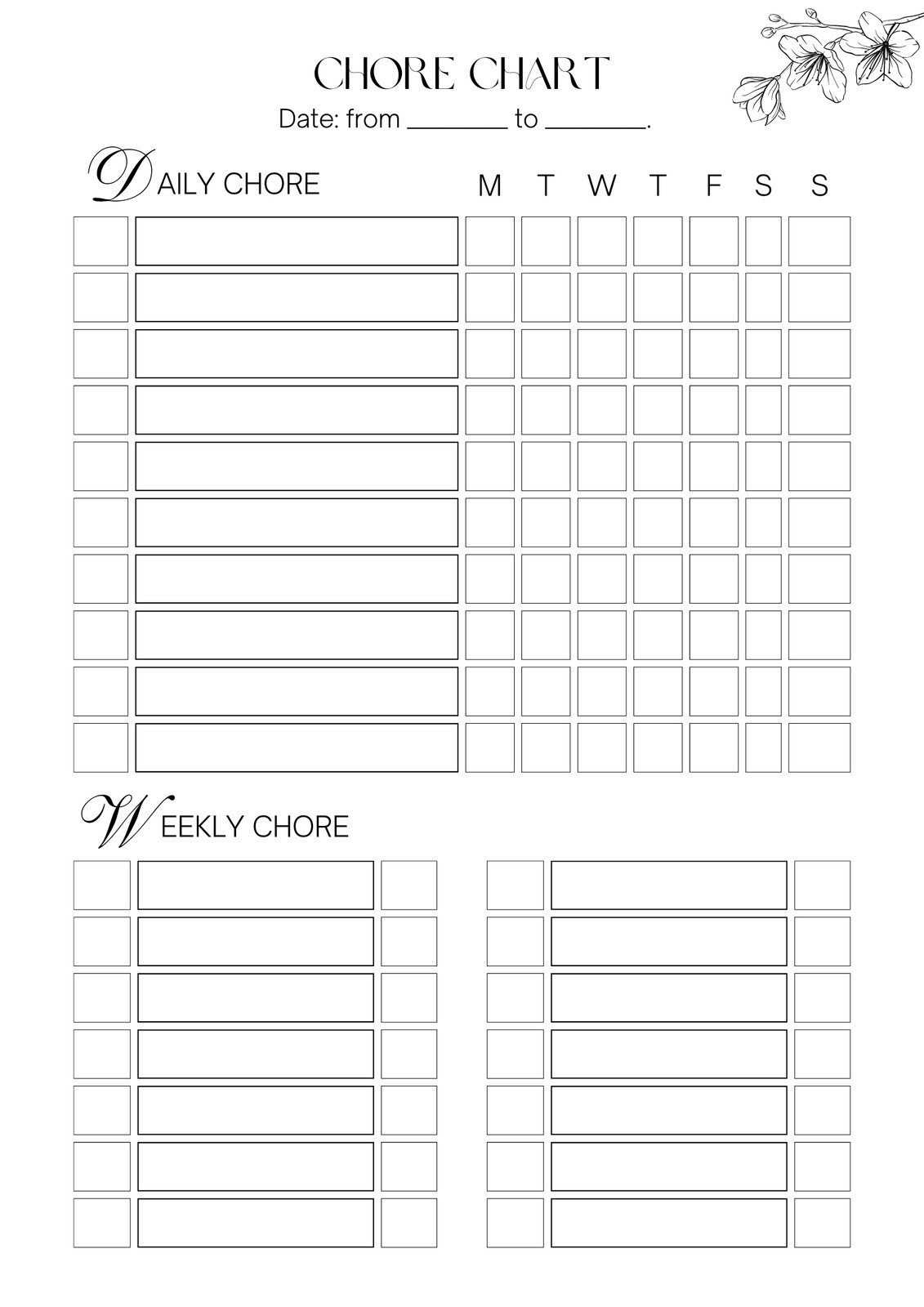 Free Printable Weekly Chore Charts Paper Trail Design