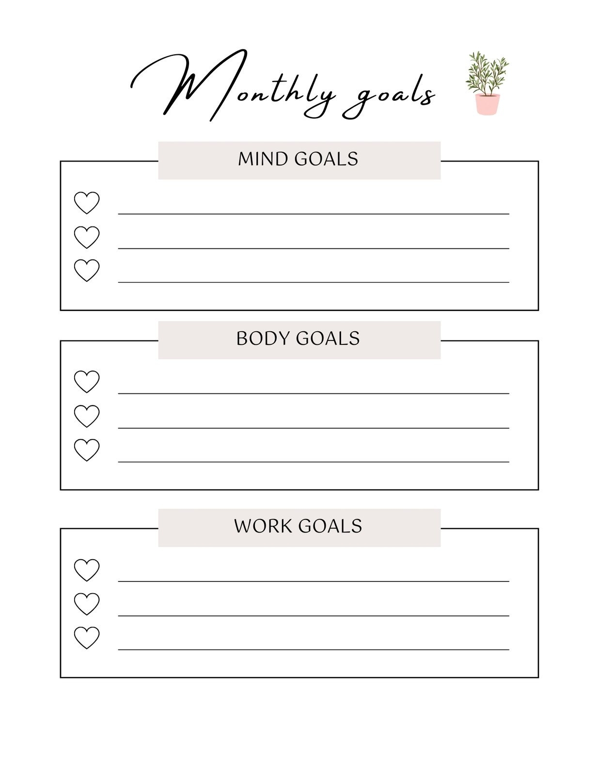 Free Printable Monthly Goals And Month At A Glance Planner