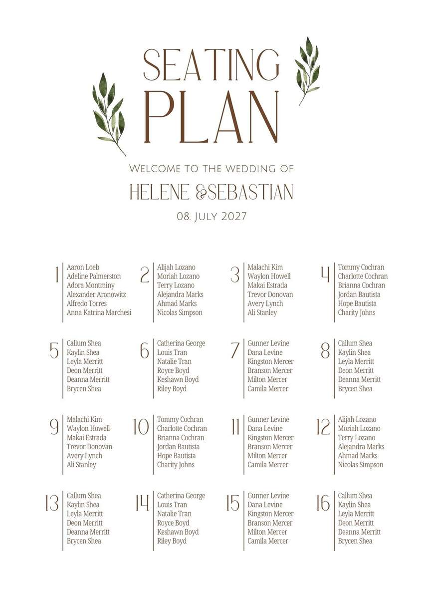 Free Custom Printable Wedding Seating Chart Templates Canva