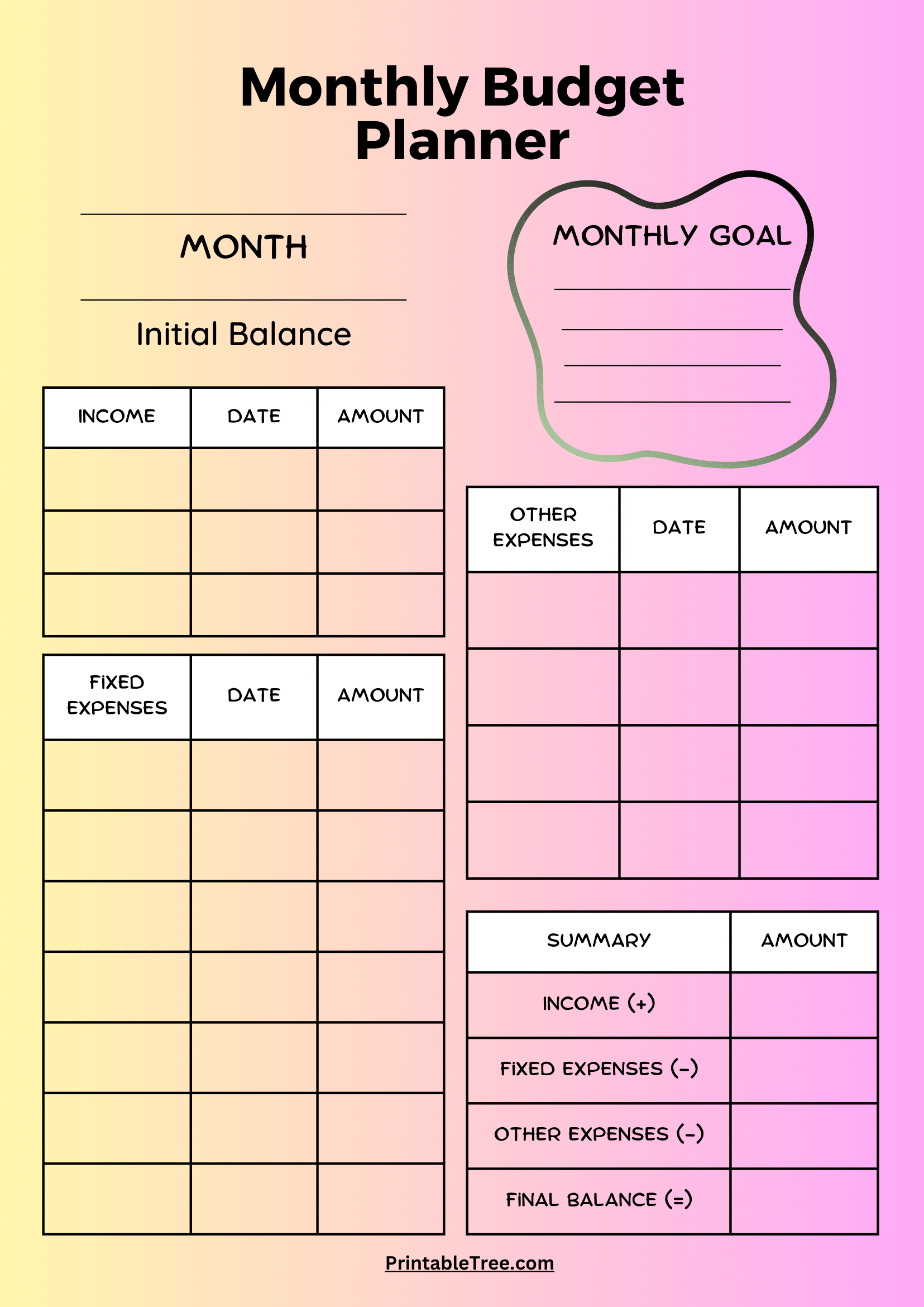 Monthly Budget Planner Printable Simple Budget Worksheet Personal Budget Template Instant Download Etsy