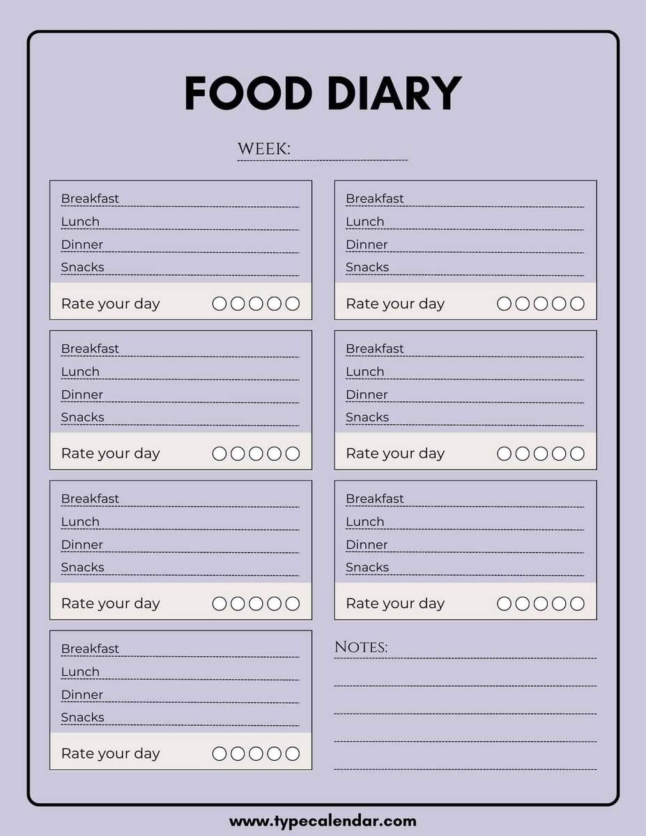 Free Printable Food Diary Templates Word Excel PDF
