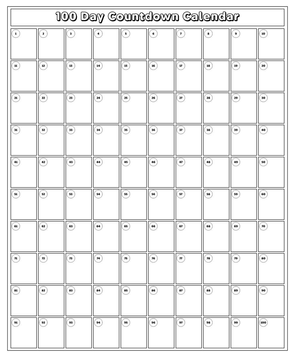 From 100 Countdown 14 Free PDF Printables Printablee
