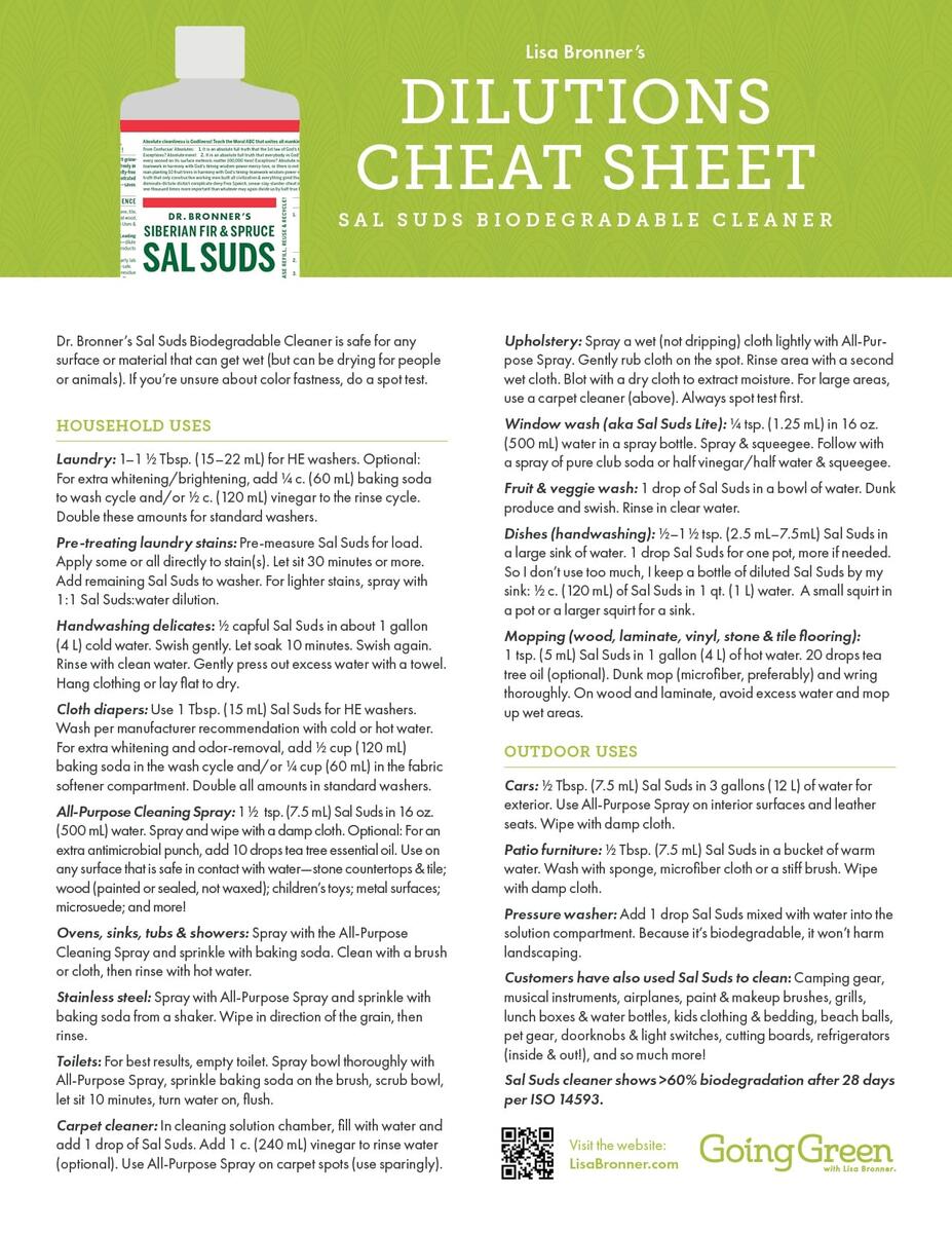 Dr Bronner S Bar Soap Dilutions Cheat Sheet
