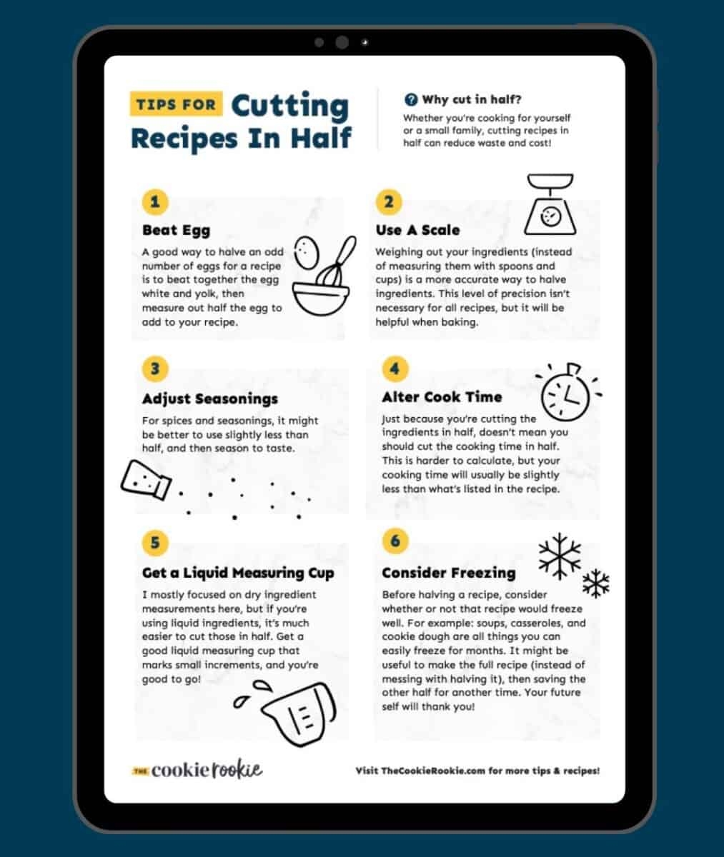 How To Cut Recipes In Half Chart The Cookie Rookie