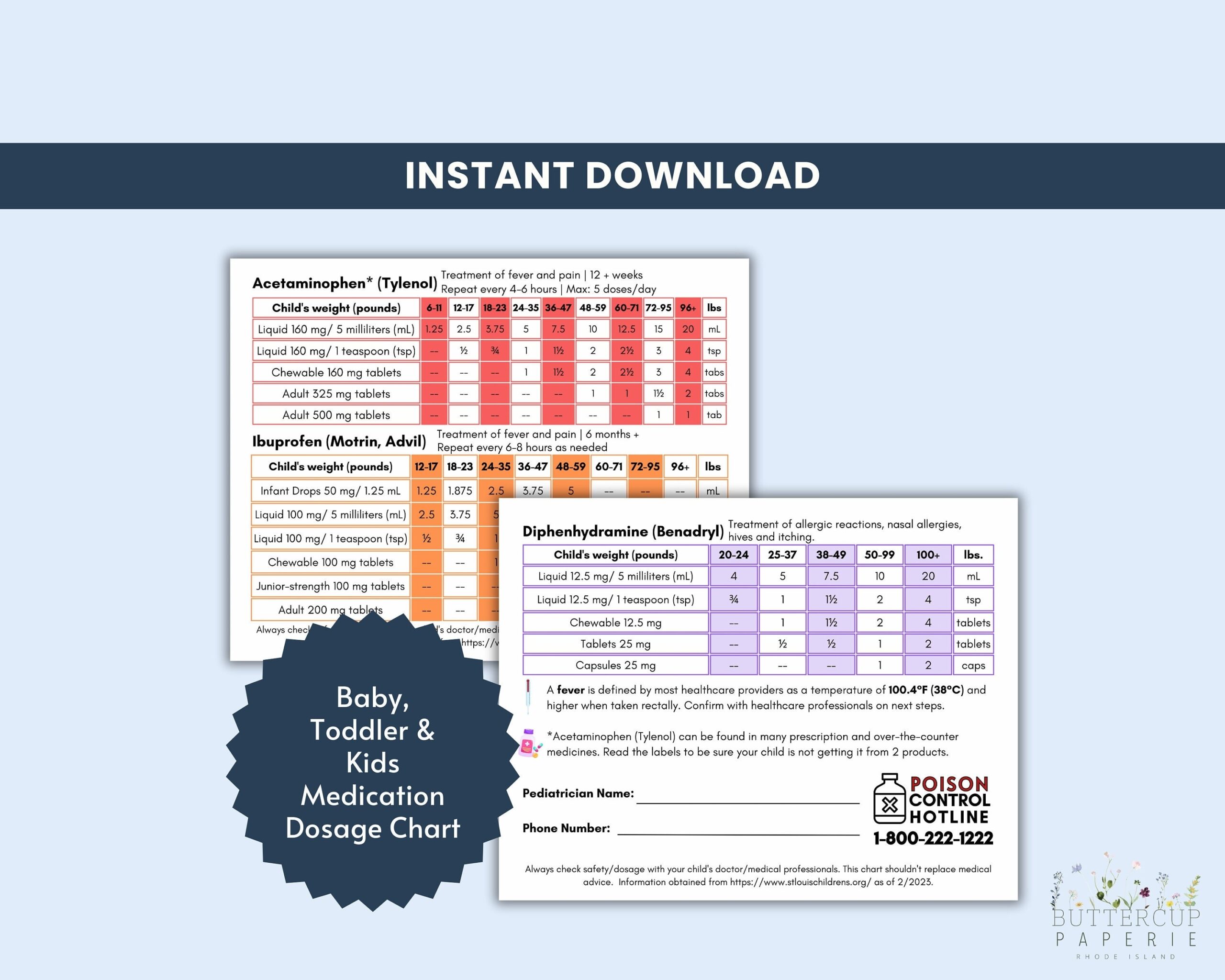 Infant Toddler And Children S Medicine Dosage Chart Includes 3 Medications Dosage Guide For Kids Instant Download First Time Mom Guide Etsy