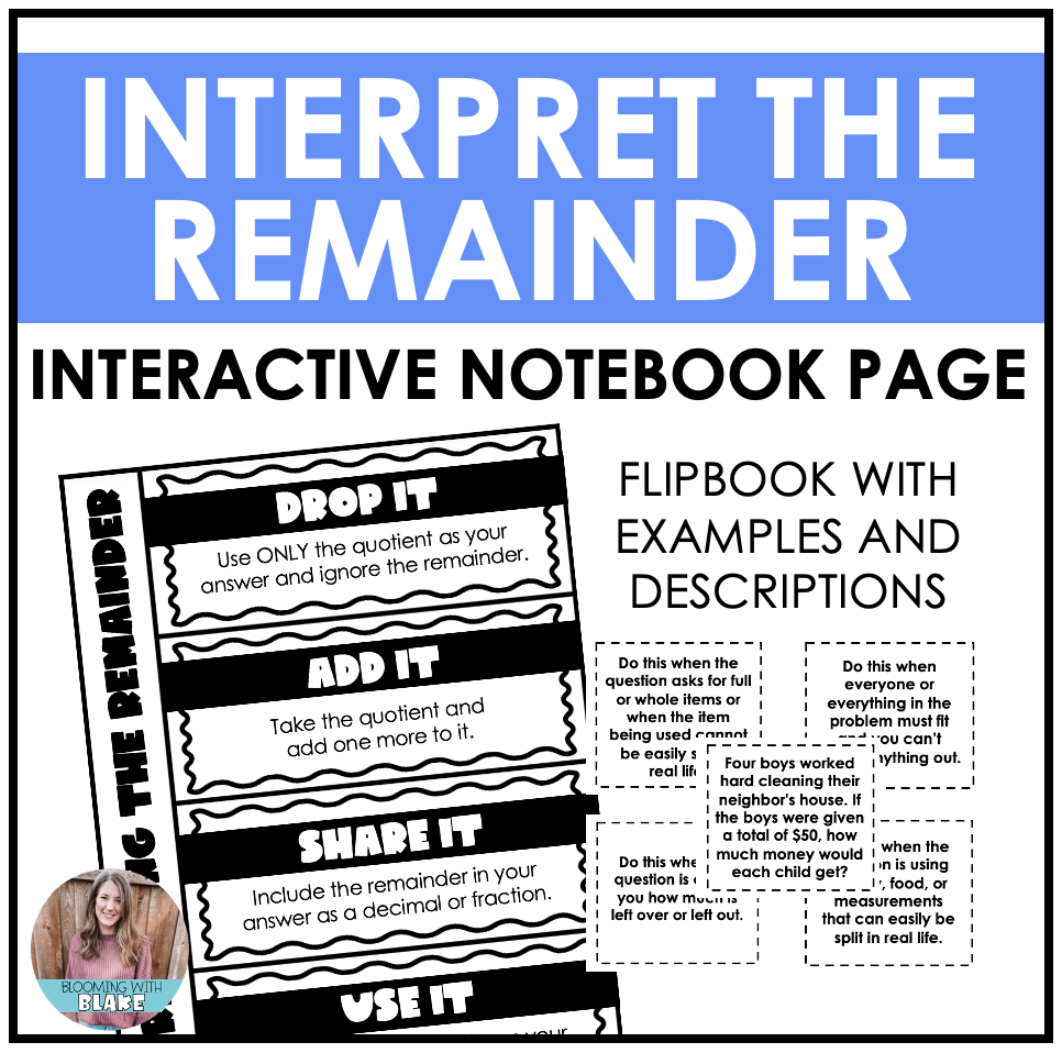 Interpreting Remainders Math Notebook Interactive Chart 4th Grade Made By Teachers