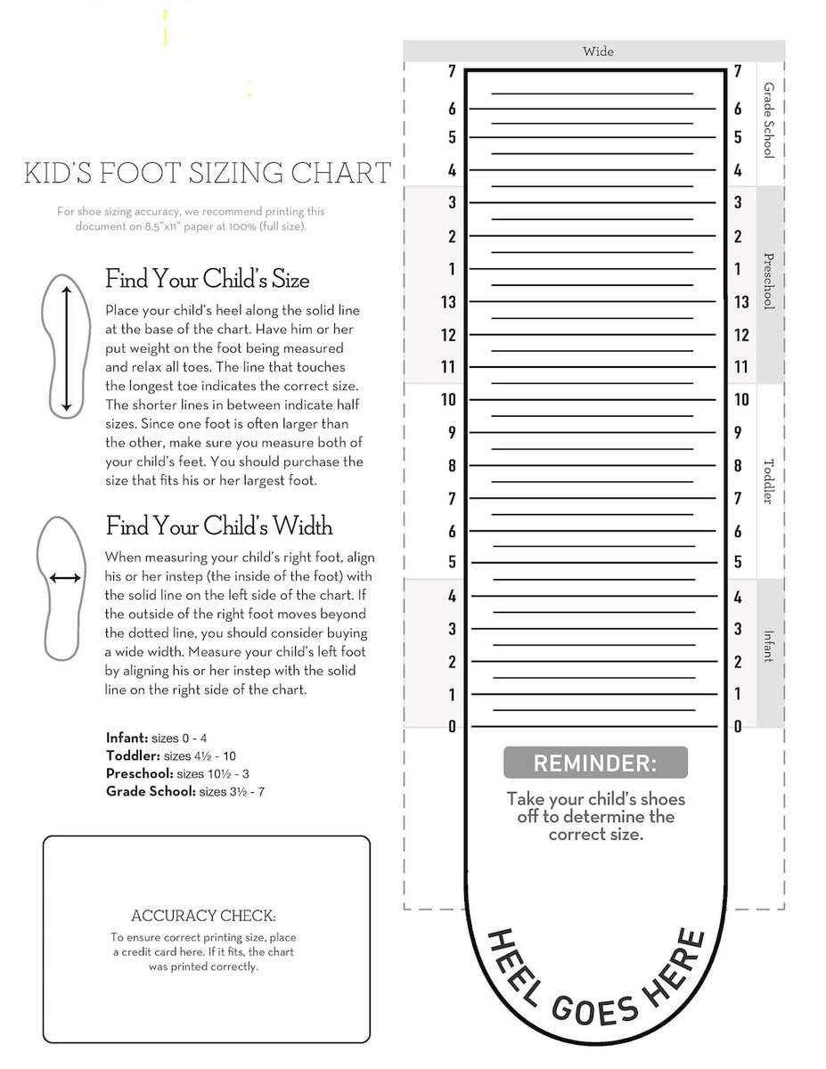 Kids Foot Sizer Chart Toddler Child Shoe Size Determiner Instant Download Etsy