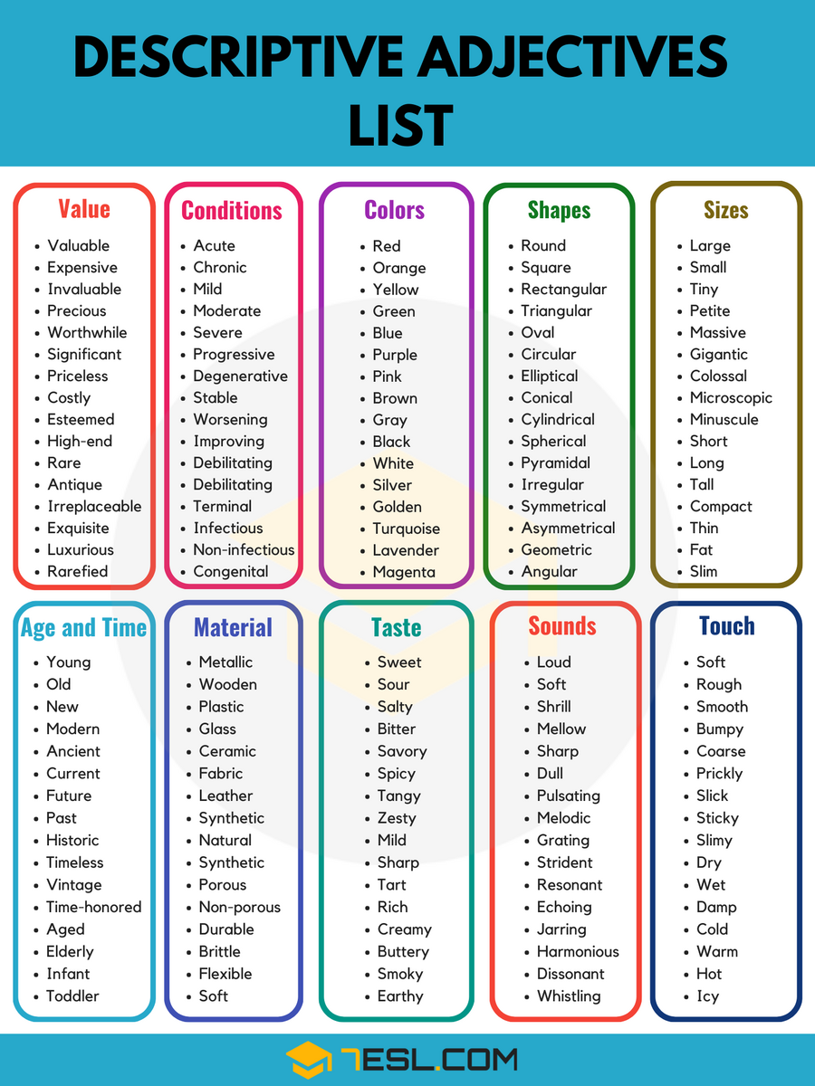 List Of Adjectives 1000 Common Adjectives In English 7ESL