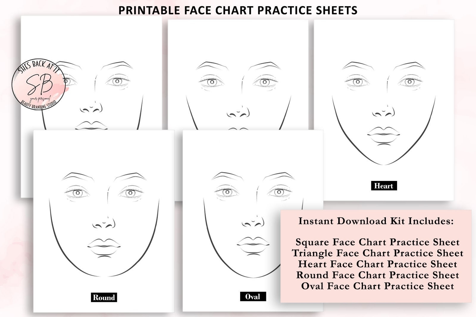 Makeup Face Chart Face Chart Practice Sheets Printable Make Up Practice Sheets Blank Face Chart Printable Blank Make Up Chart Download Etsy