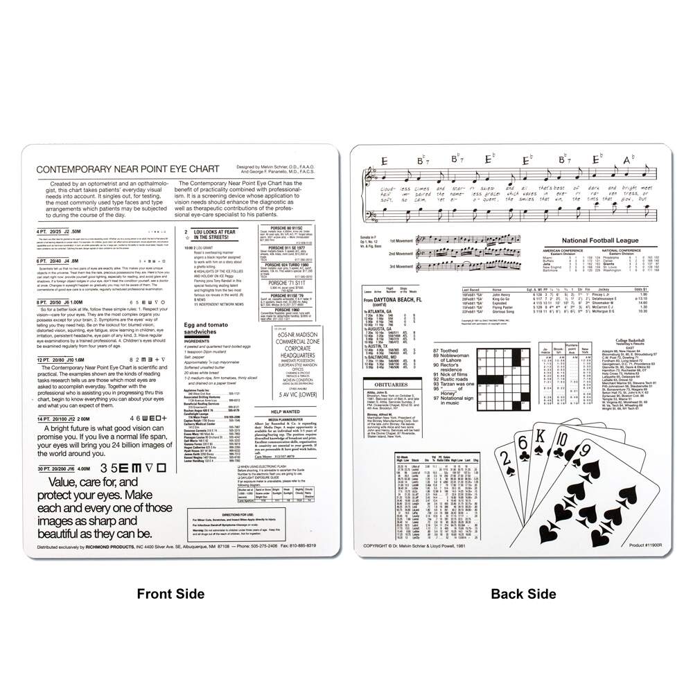 Near Vision Acuity Card For Optometrists Durable Washable Testing Tool