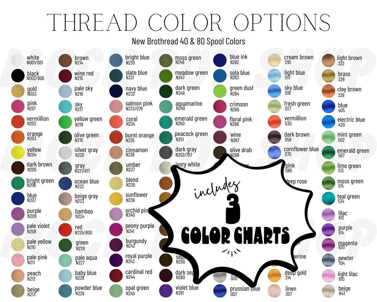 Brother Embroidery Thread Color Chart Etsy