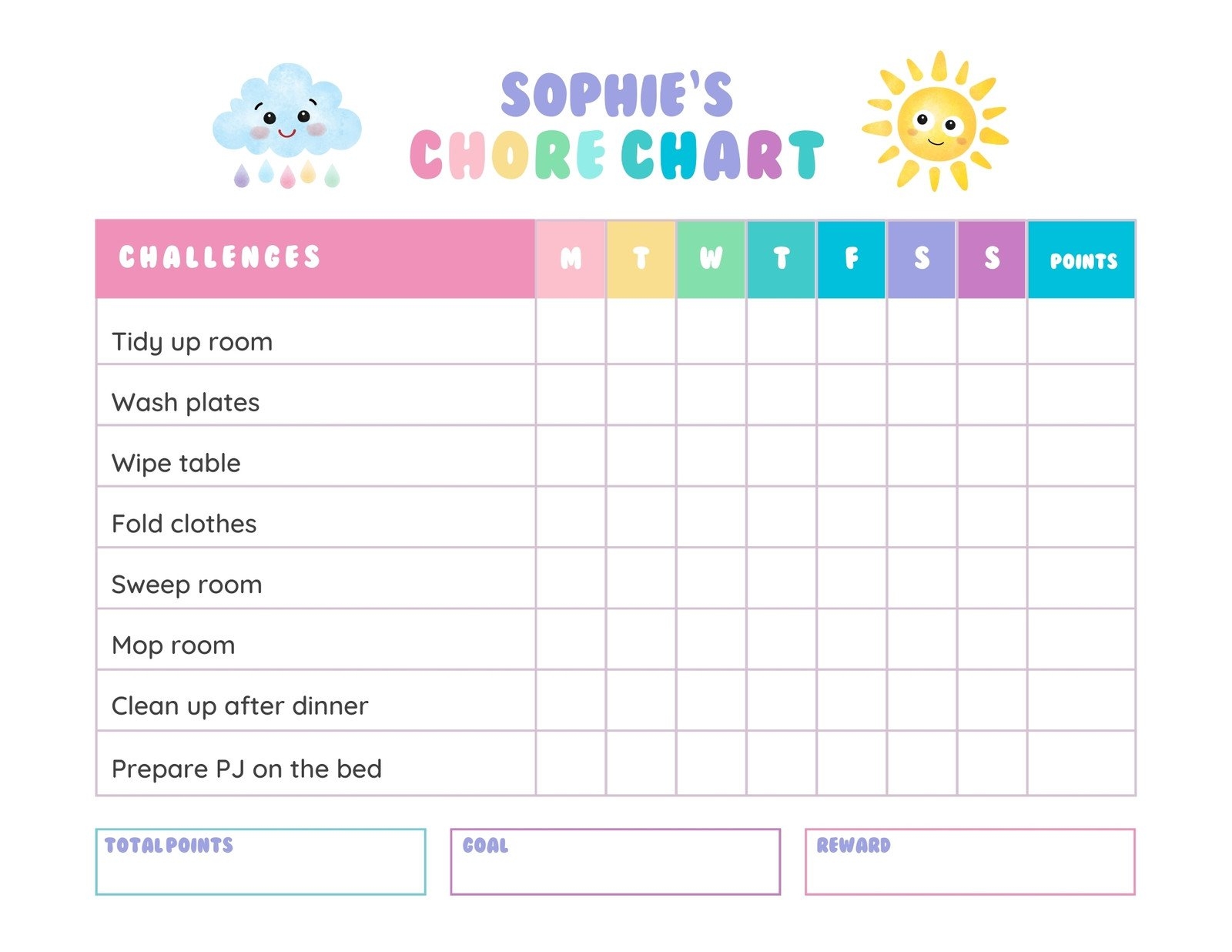 Free Printable Chore Chart PDF Template For Kids