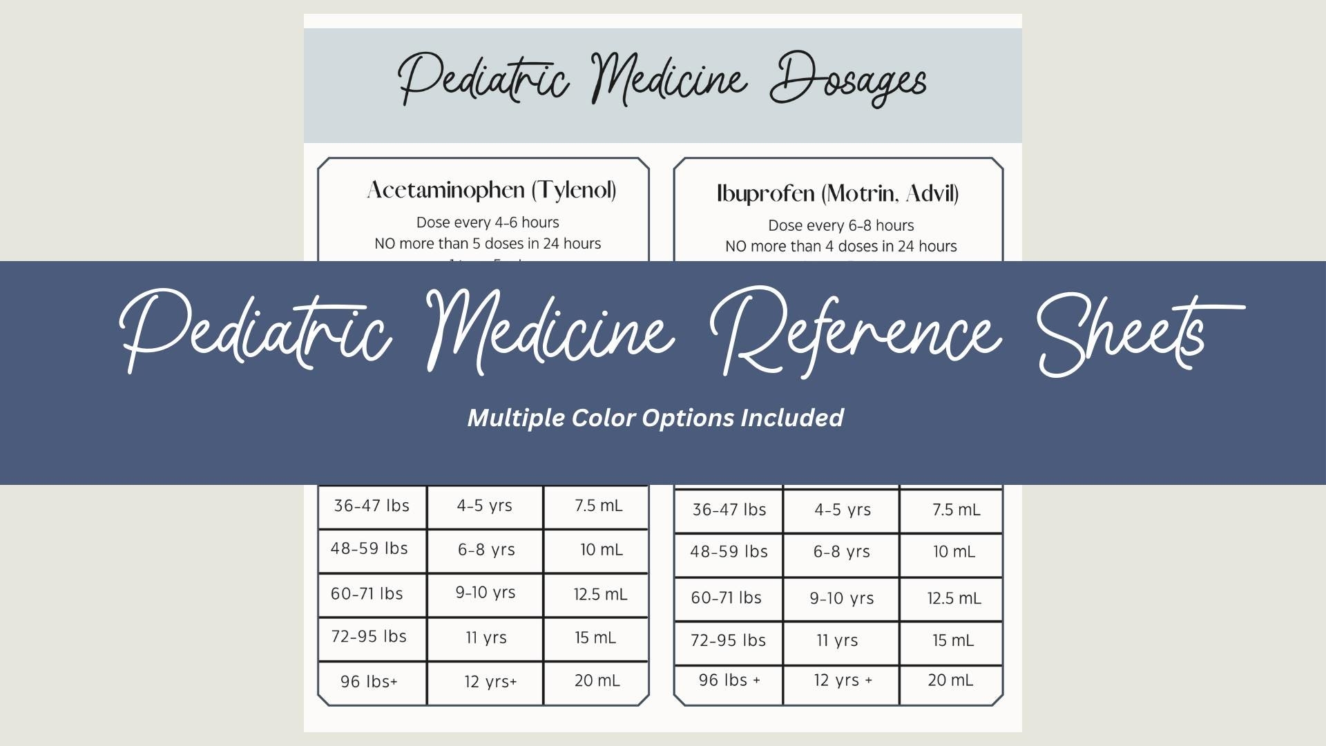 Pediatric Dosage Chart Medicine Guide For Kids Digital Download Etsy