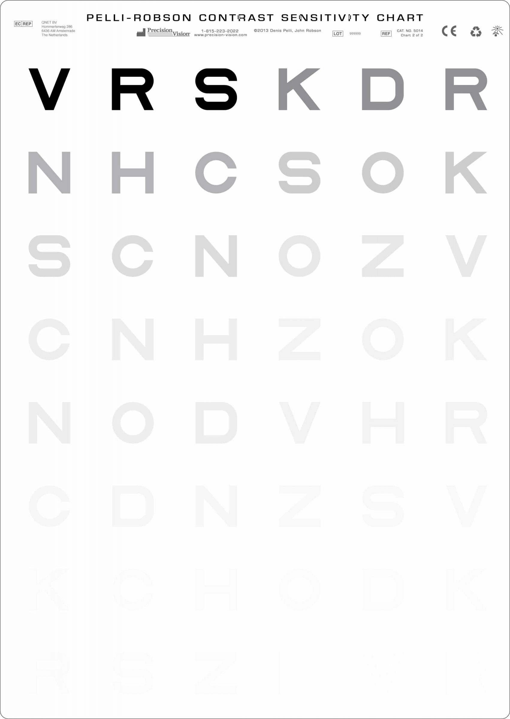 Pelli Robson Contrast Sensitivity Chart Precision Vision