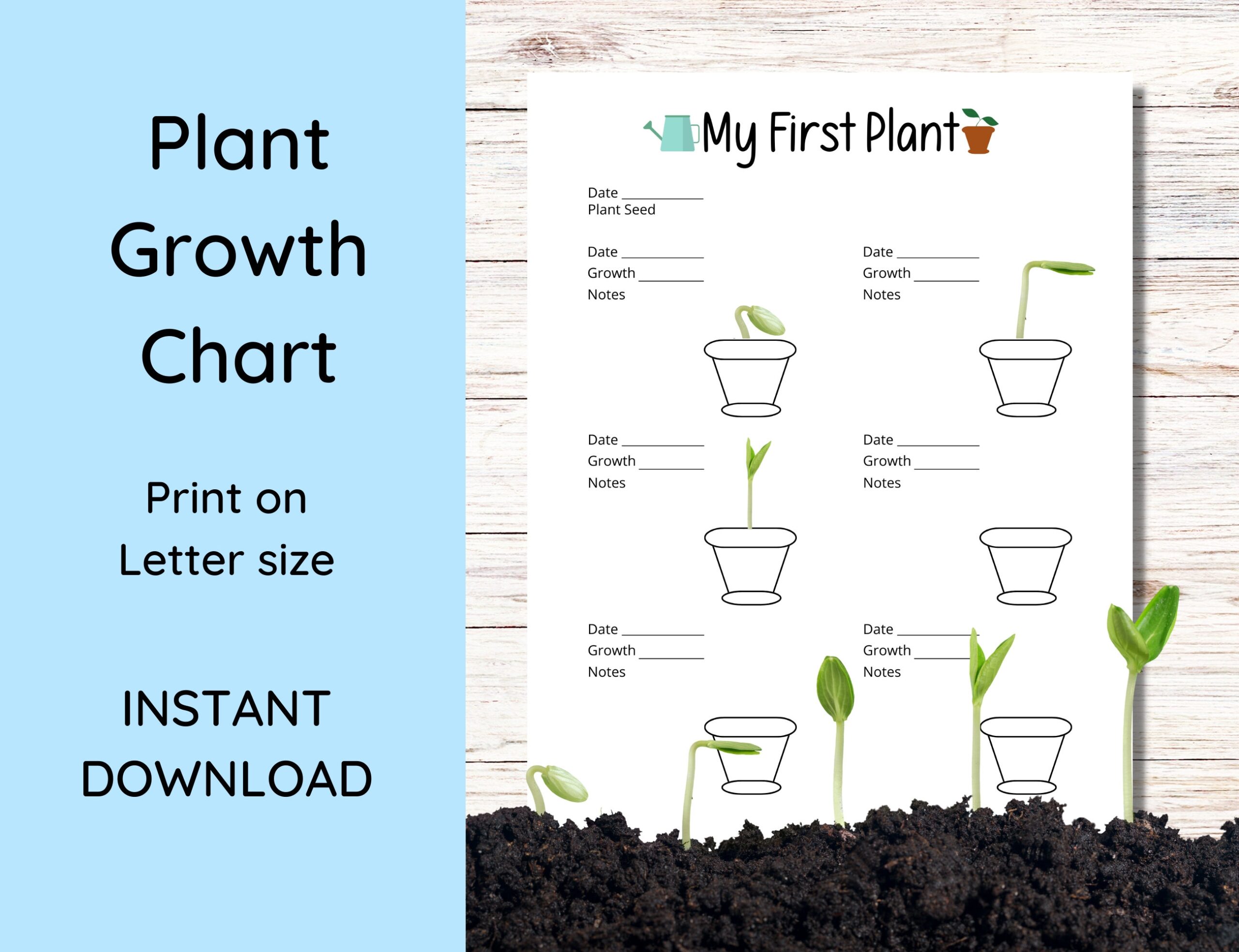 Plant Growth Chart For Kids First Plant Log US Letter PDF Etsy Israel