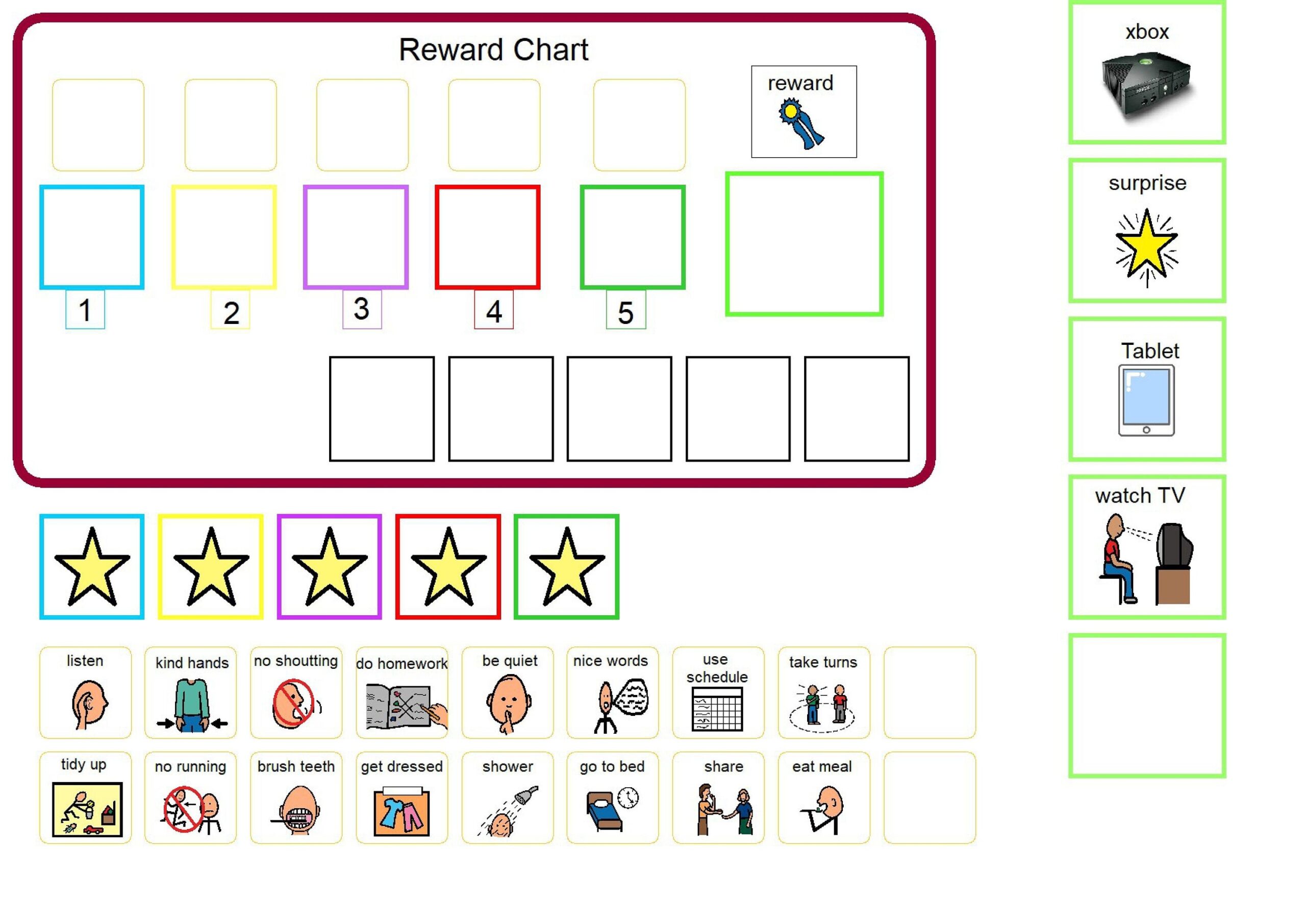 Printable Autism Reward Chart Worksheets Library