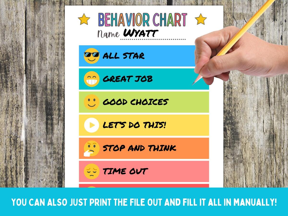 Printable Behavior Chart For Kids Colorful Classroom Management PDF PPTX Etsy
