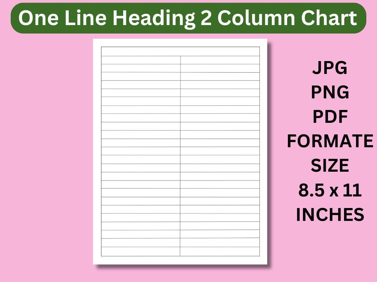 Printable Blank Column Chart Template Lined Heading PDF JPG PNG Etsy