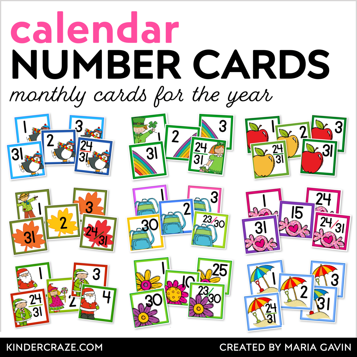 Printable Calendar Numbers For Entire Year BUNDLE Kinder Craze