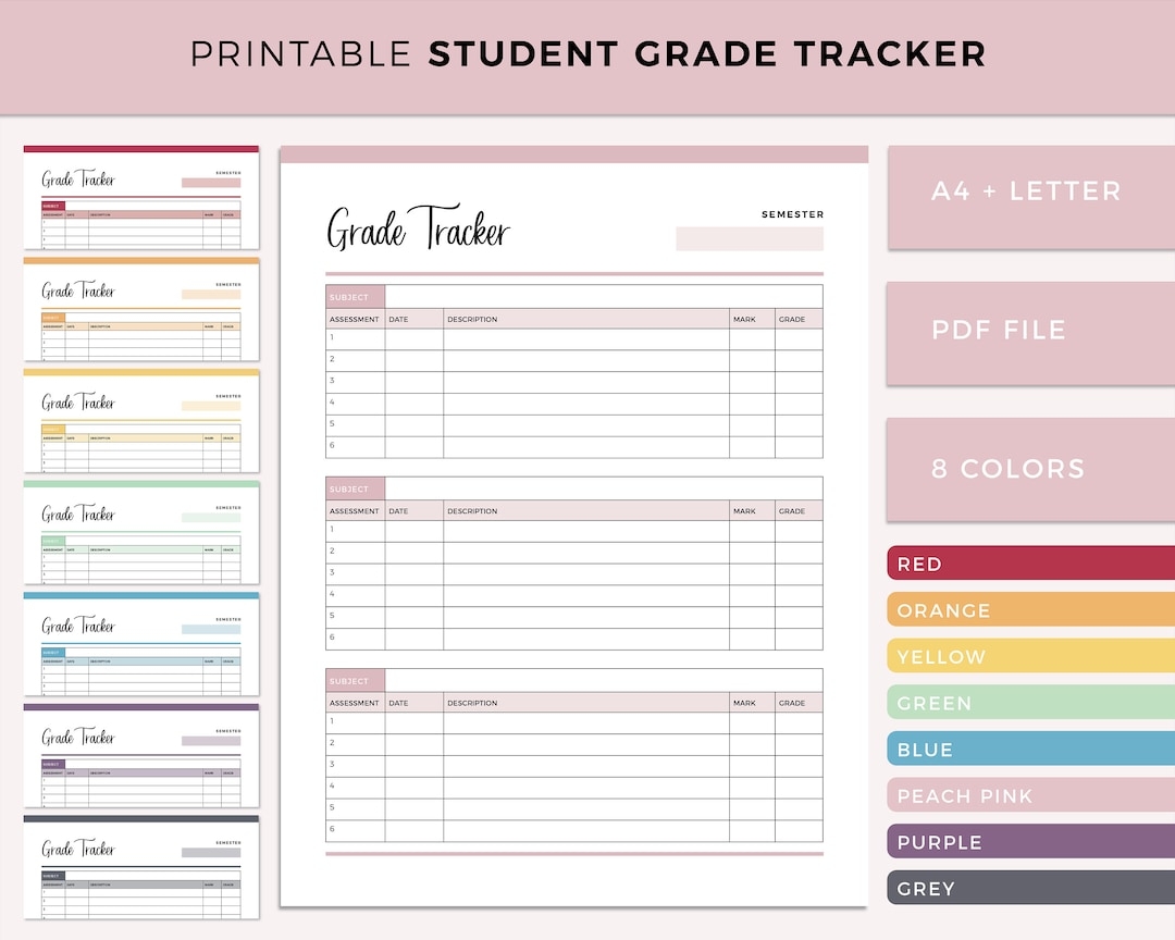 Printable Grade Tracker Homeschool Gradebook Student Grading Sheet And Organizer Track Your College And University Grades In Your Planner Etsy