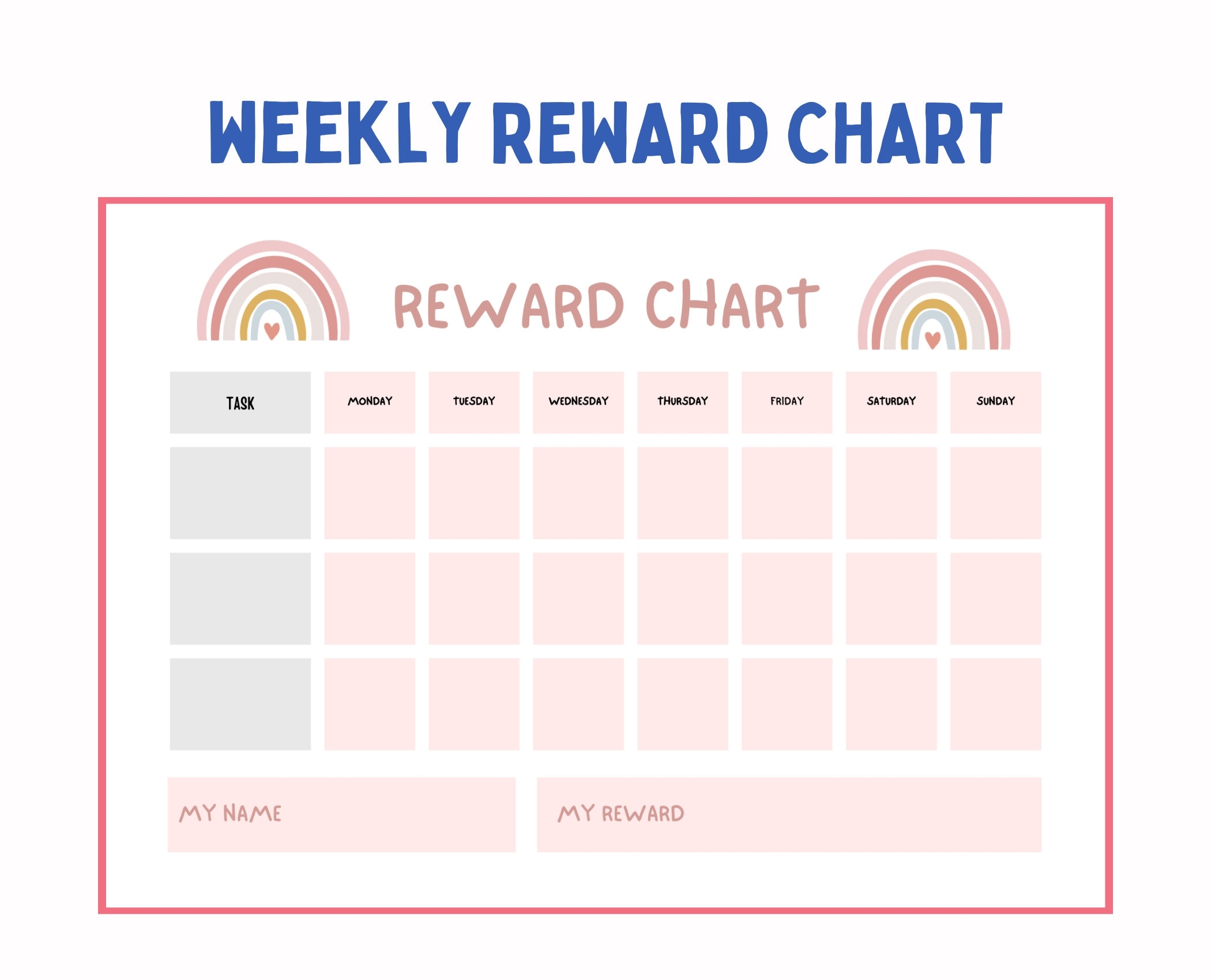 Printable Kids Chore Chart Weekly Reward Tracker PDF File Etsy