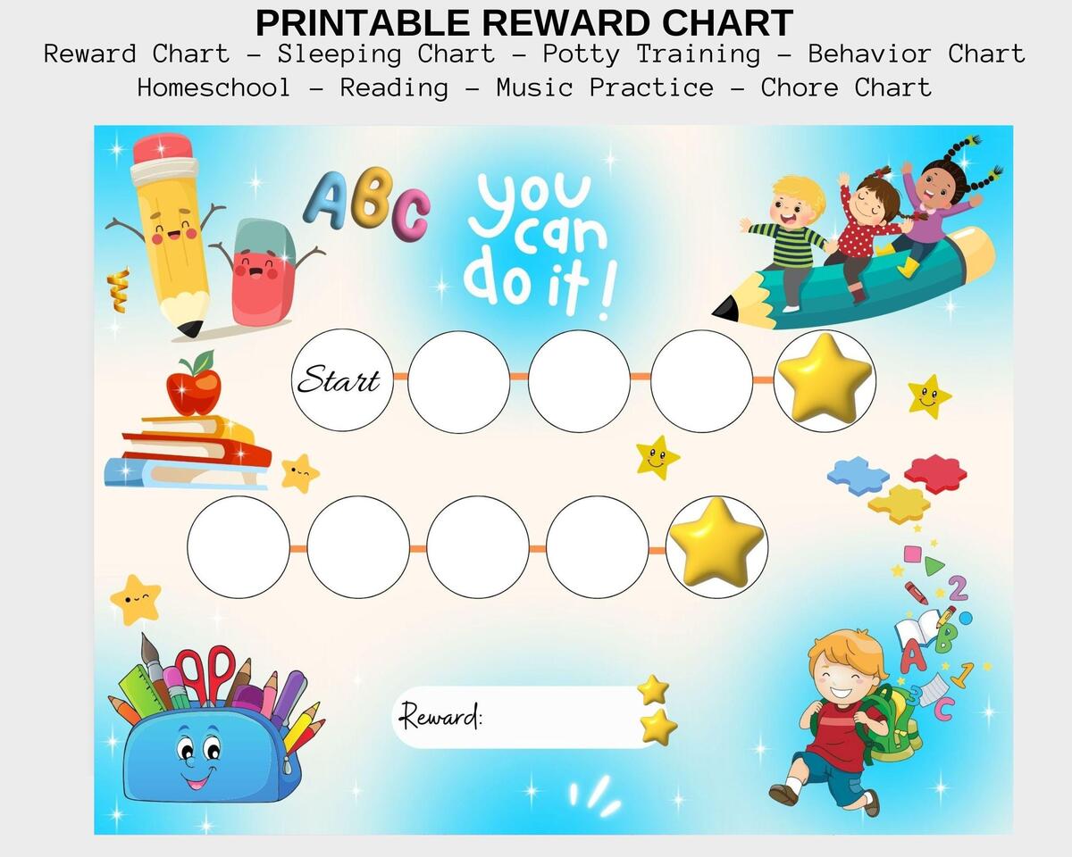 Printable Kids Reward Chart Homeschool Study Planner PDF Download A4 US Letter Sizes Etsy