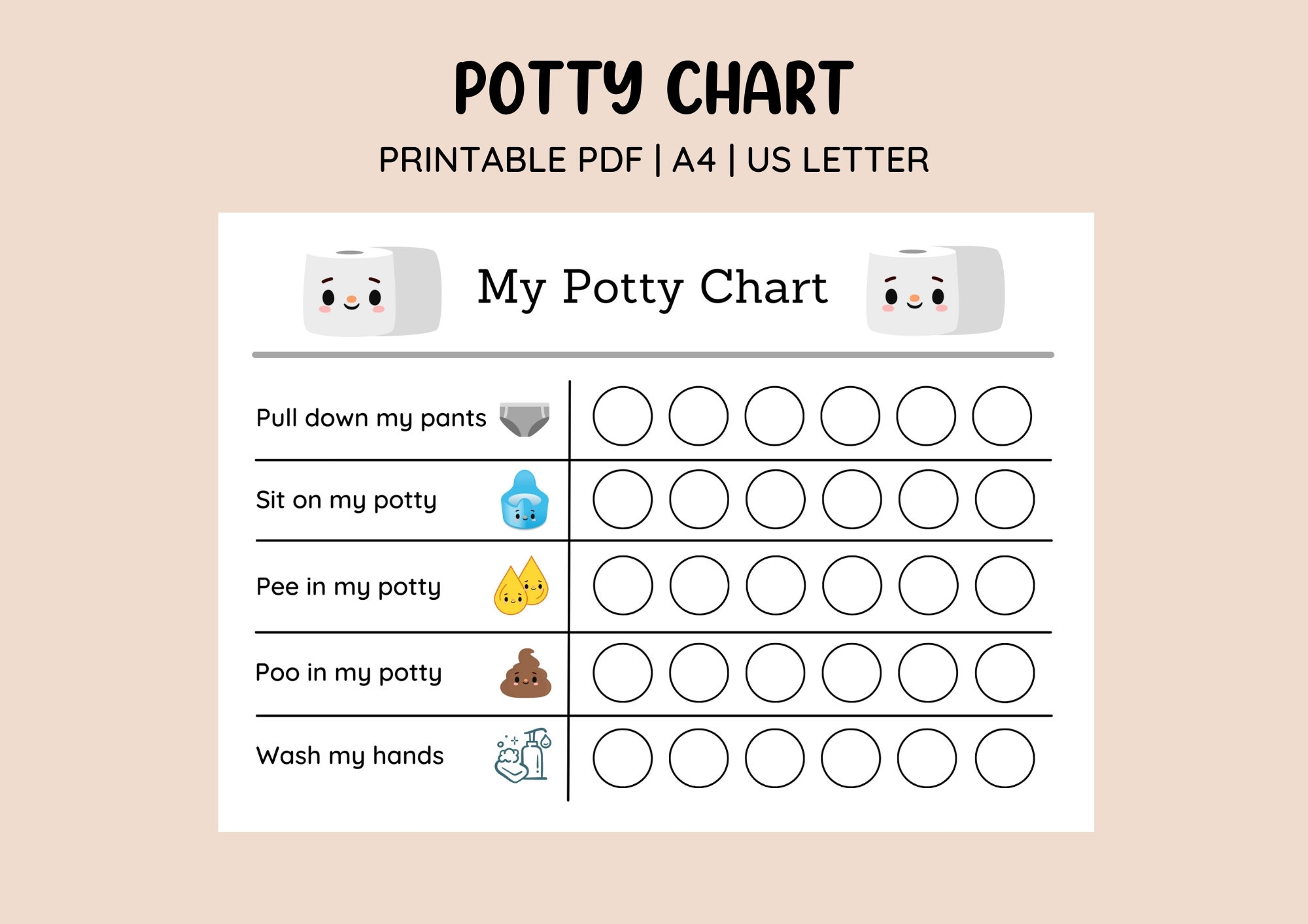 Printable Potty Training Chart Potty Sticker Chart Toddler Toilet Training Potty Chart Reward Chart Printable Sticker Chart Etsy