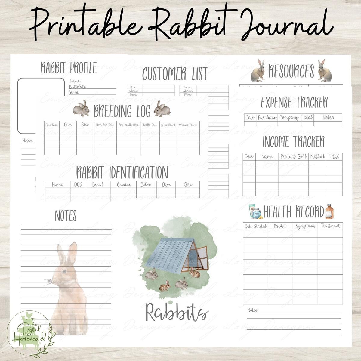 Printable Rabbit Record Keeping Journal Rabbitry Log Printables Rabbit Logs Homestead Binder Homestead Rabbit Records Etsy