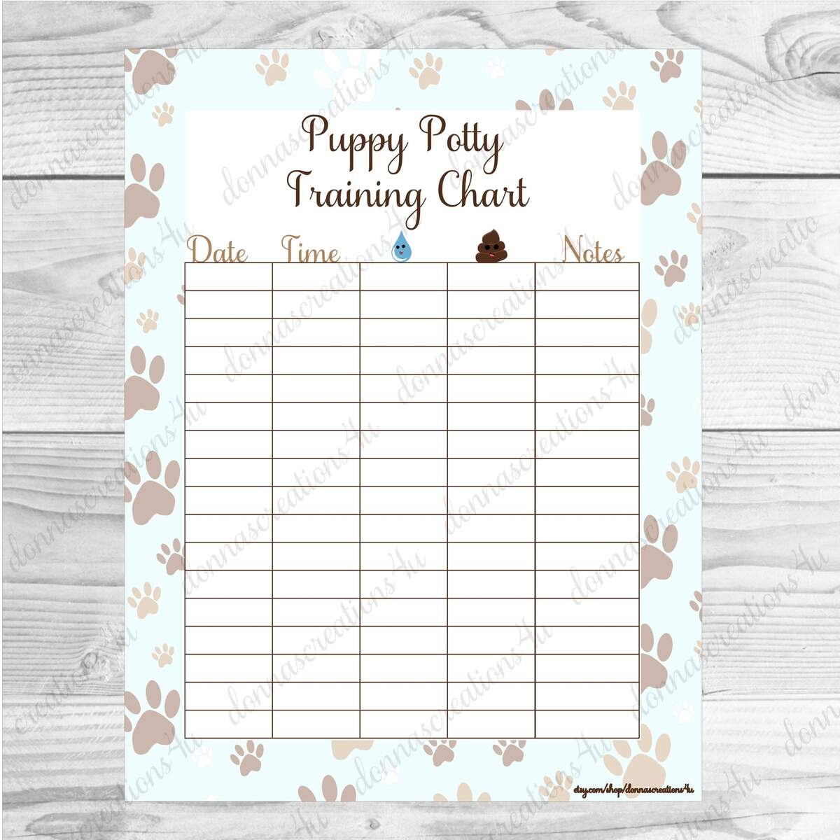 Puppy Potty Training Chart PDF Take Care Of Pets Etsy