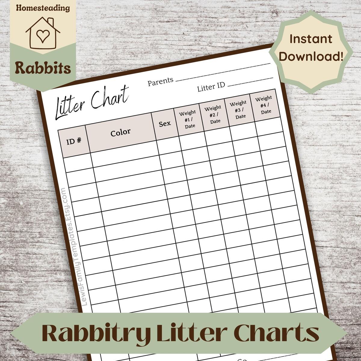 Rabbit Breeding Log Homestead Record Rabbitry Kindle Log Breeding Charts Etsy
