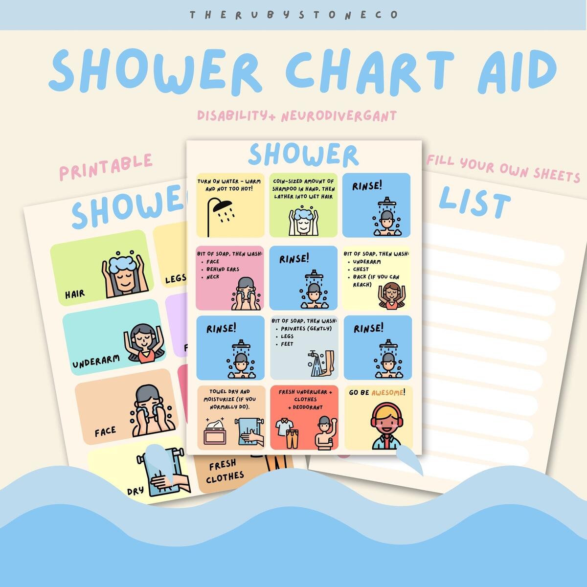 Shower Routine Printable Chart Neurodivergent ADHD Autism Visual Learners Independence Training Aid Etsy
