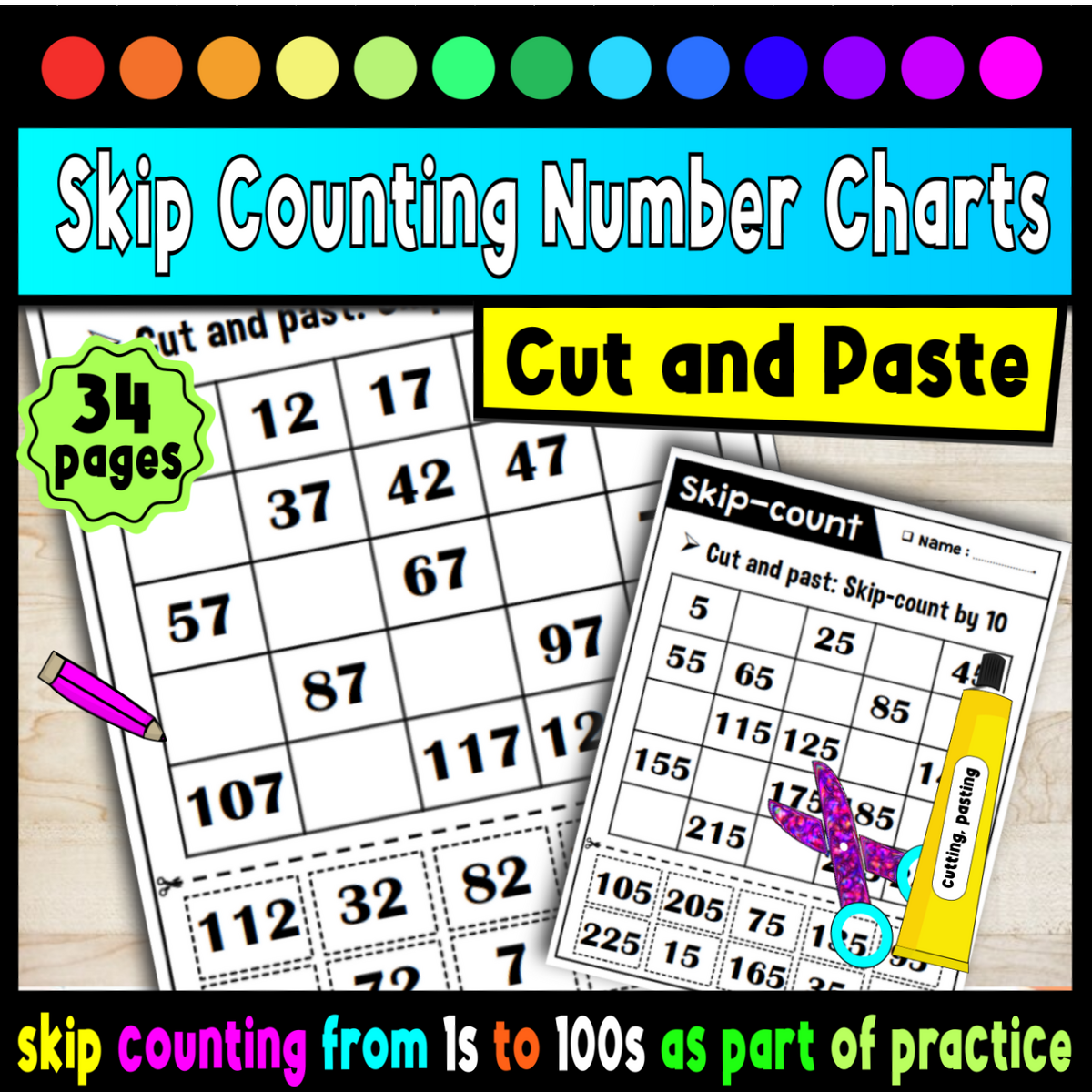 Skip Counting Number Charts For Fun Cut And Paste Practice Made By Teachers