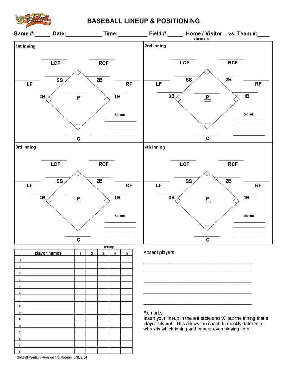 Softball Lineup Printable