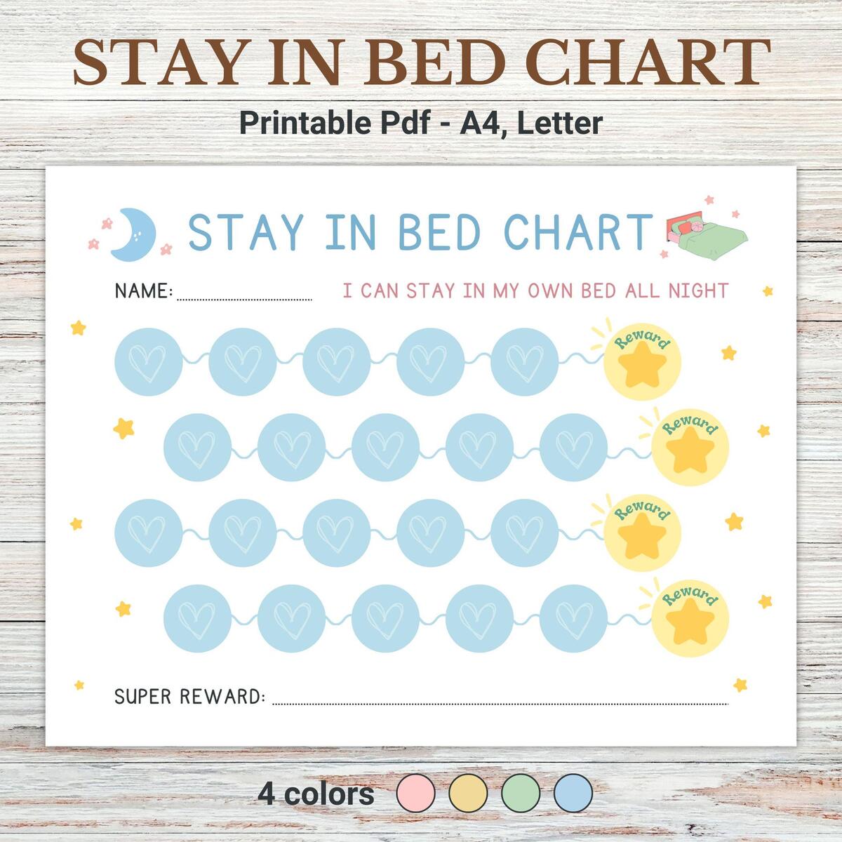 Stay In Bed Chart Kids Bedtime Routine Sleep Reward Printable Behavior Tracker PDF Etsy