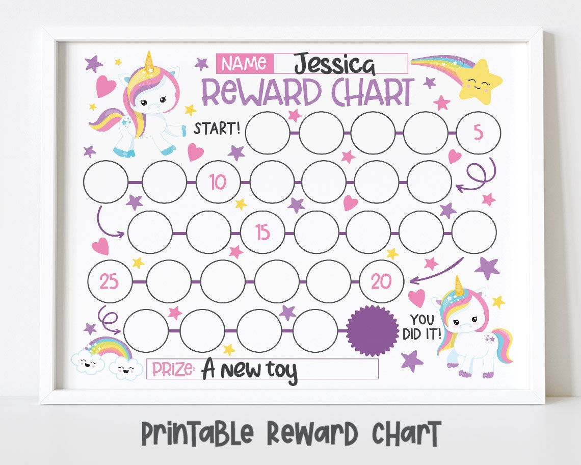 Unicorn Reward Chart For Kids Rainbow Theme Instant Download Etsy