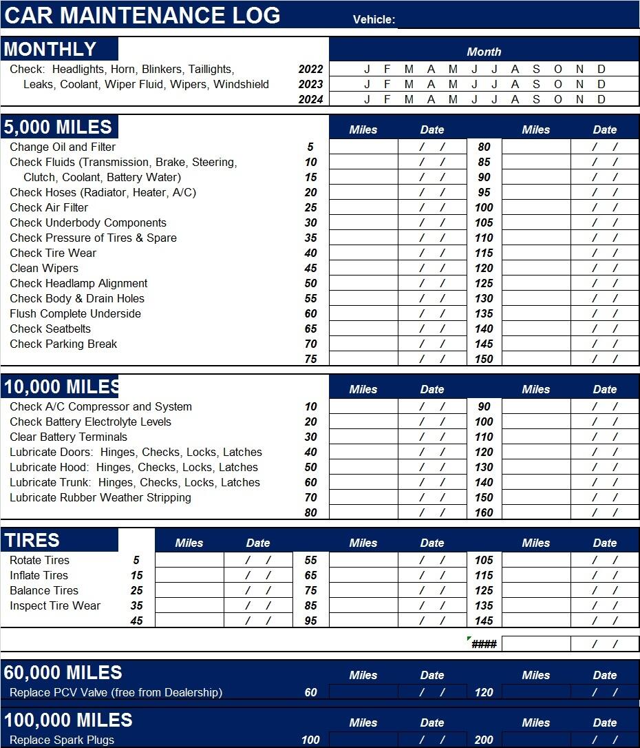 Vehicle Maintenance Log Templates Free Report Templates