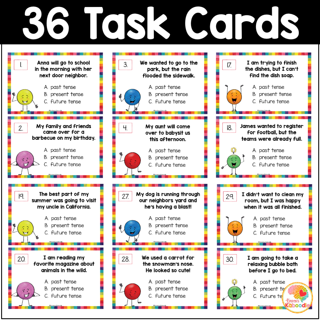 Verb Tenses Task Cards And Anchor Charts Activities Past Present Future Tense Made By Teachers