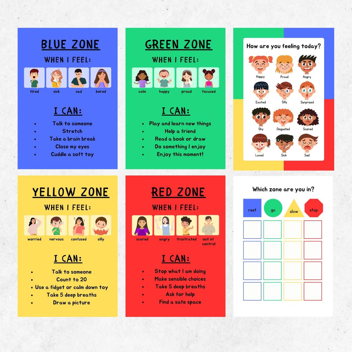 Zones Of Regulation Display Self Regulation Cards Chart Printable Feelings Emotions Bundle Etsy